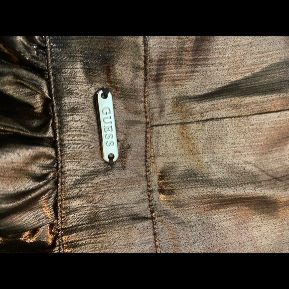 Guess bronze vneck sleeveless blouse top Venetia metallic medium top with peplum - Picture 7 of 9